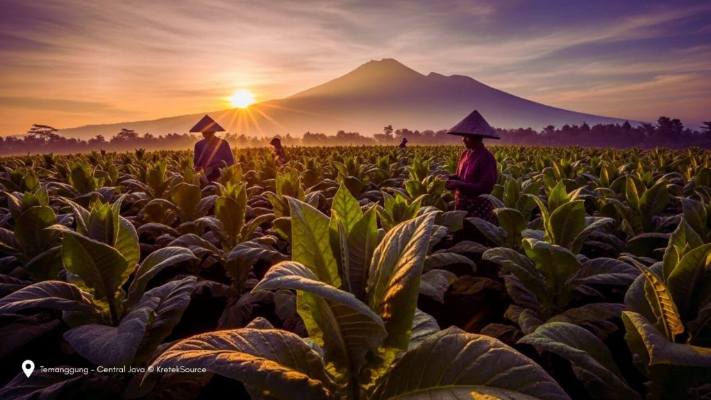 Authentic Indonesian Kretek tobacco fields at dawn