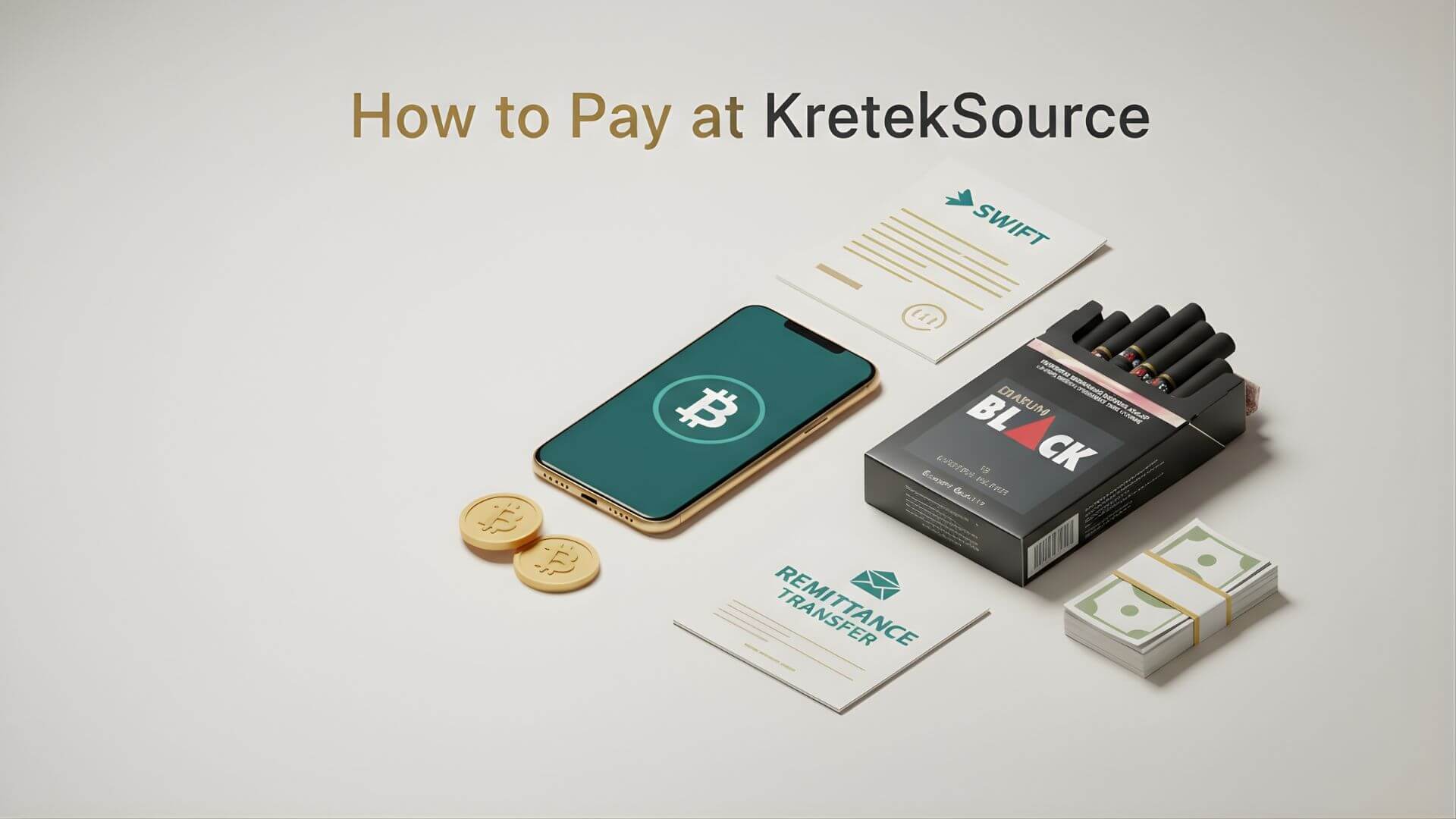 Infographic showing How to Pay at KretekSource with Crypto, SWIFT, and Remittance payment