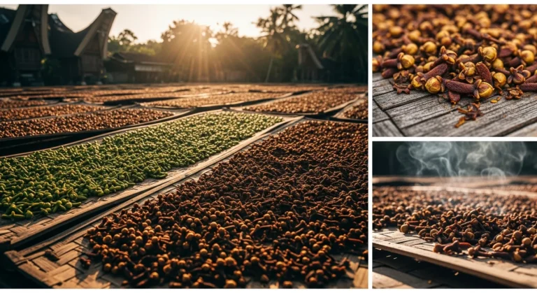 Javanese cloves sun-drying ritual on bamboo mats illustrate The Science of Solar Dehydration KretekSource.