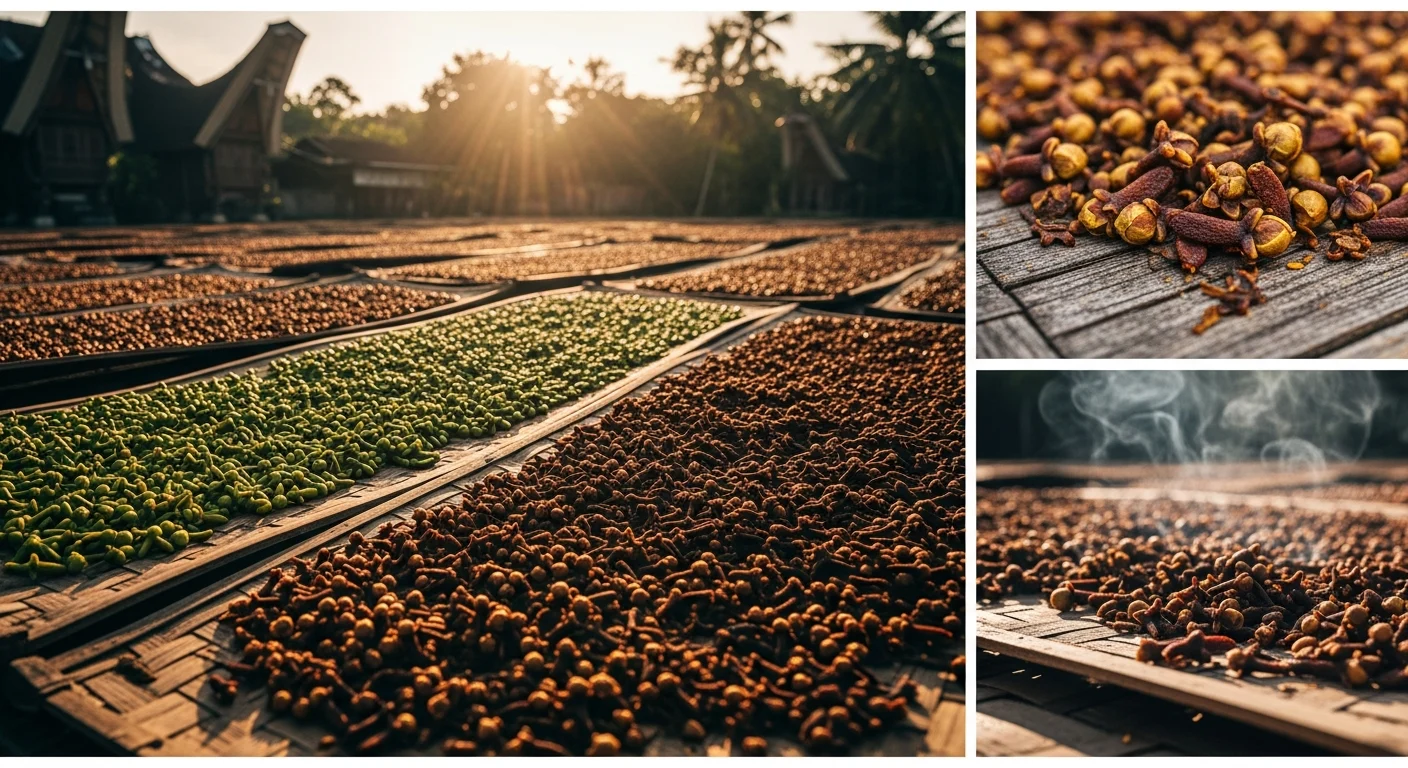Javanese cloves sun-drying ritual on bamboo mats illustrate The Science of Solar Dehydration KretekSource.